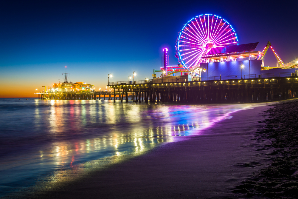 The,Santa,Monica,Pier,At,Night,,In,Santa,Monica,,California.