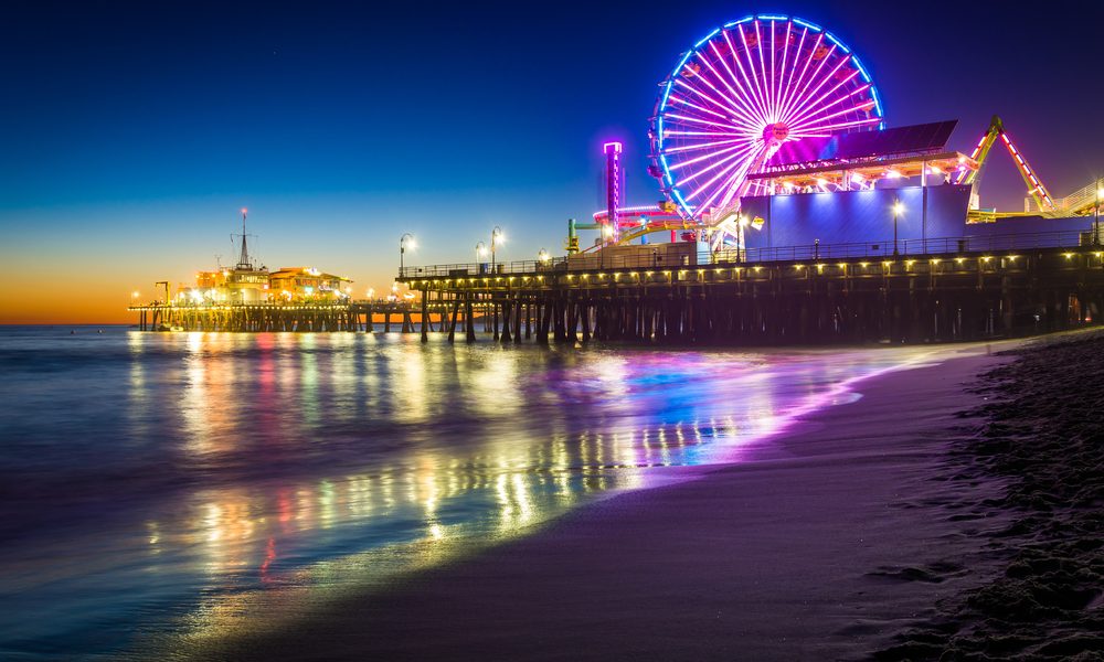 The,Santa,Monica,Pier,At,Night,,In,Santa,Monica,,California.